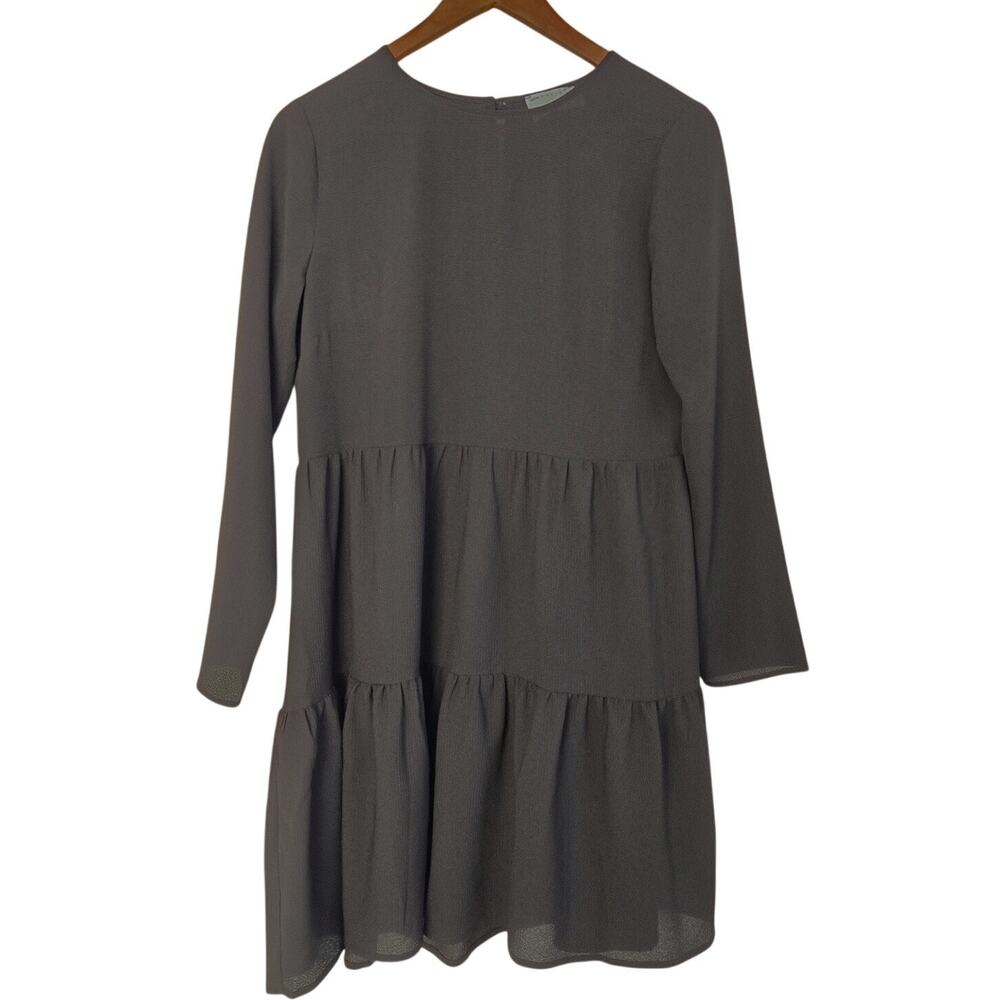 Indie Sleaze Long Sleeve Tiered Smock Black Minimalist Babydoll Mini Dress 6 - Picture 1 of 9